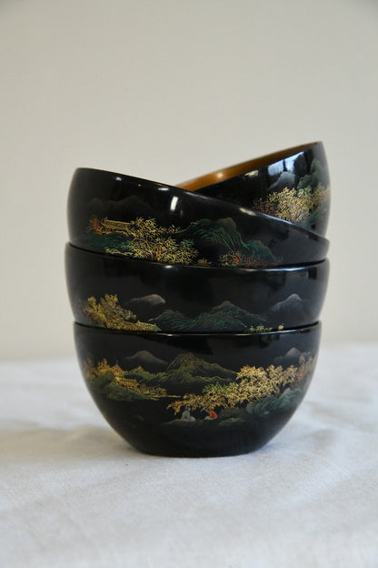 4 Chinese Black Lacquer Bowls