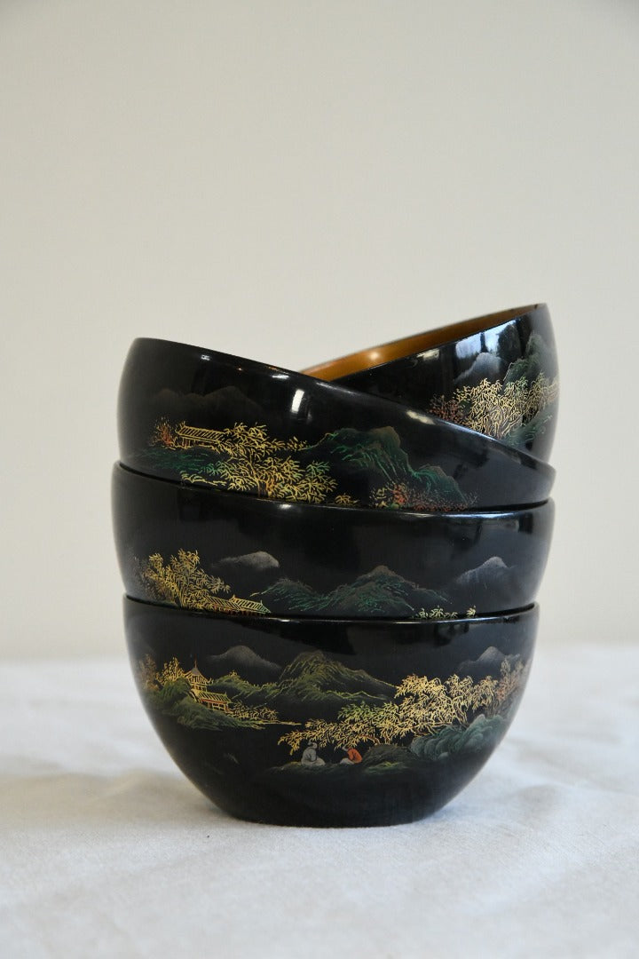 4 Chinese Black Lacquer Bowls