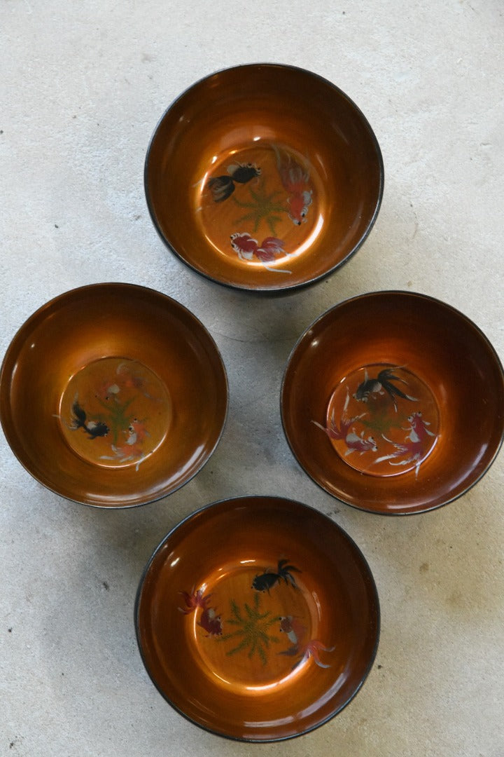 4 Chinese Black Lacquer Bowls