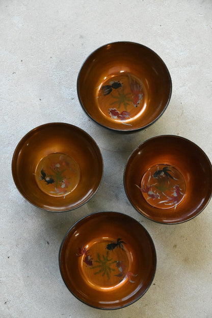 4 Chinese Black Lacquer Bowls