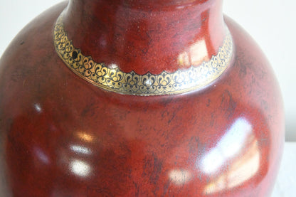 Pair Large Red Ceramic Oriental Style Lamps