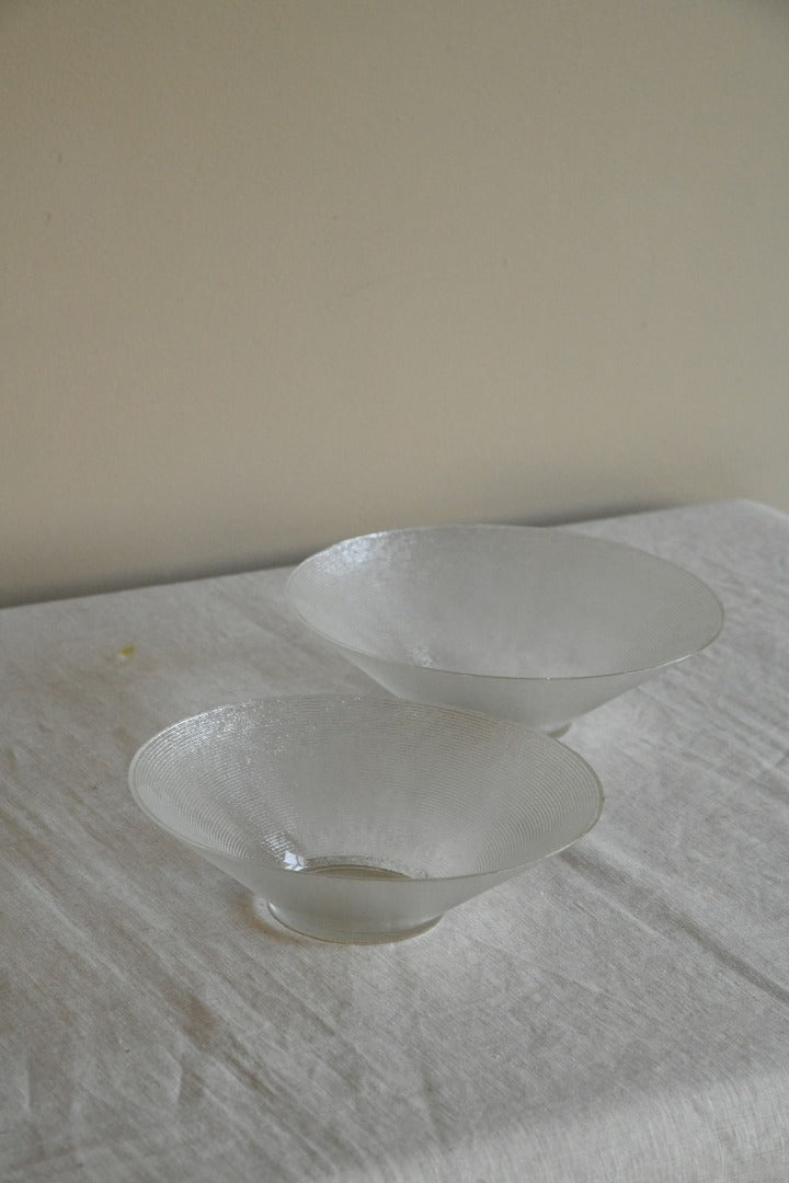 Pair Vintage Ribbed Clear Glass Bowls