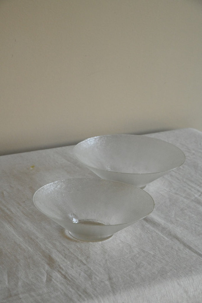 Pair Vintage Ribbed Clear Glass Bowls