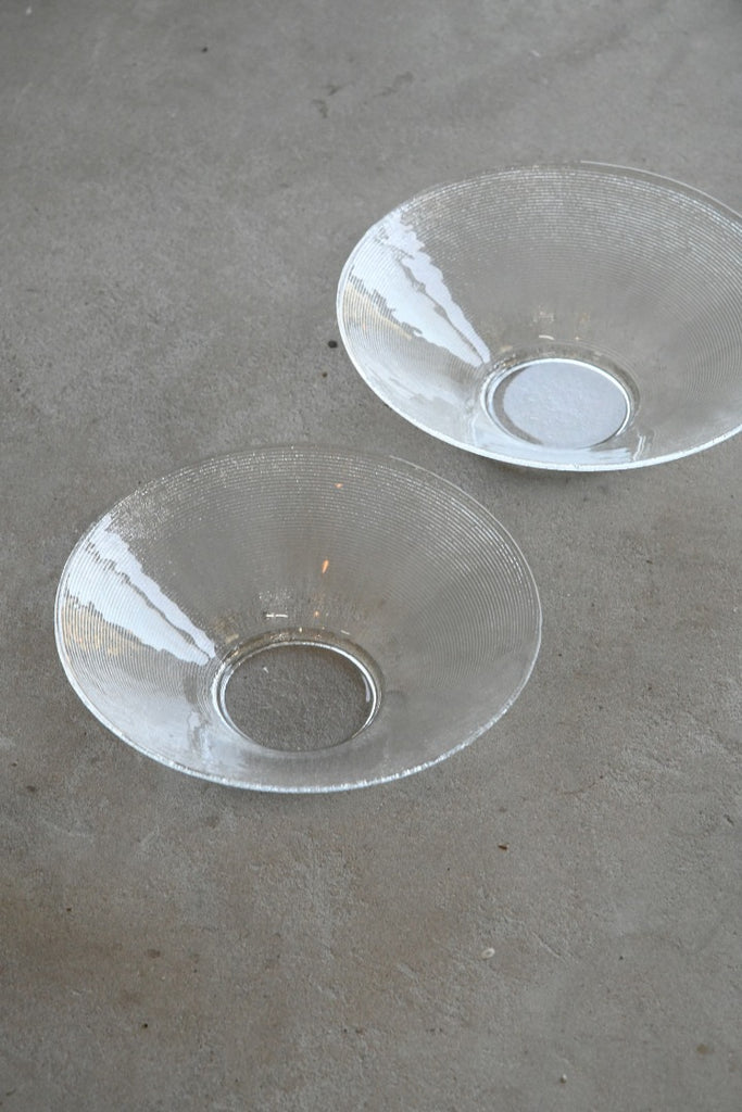Pair Vintage Ribbed Clear Glass Bowls