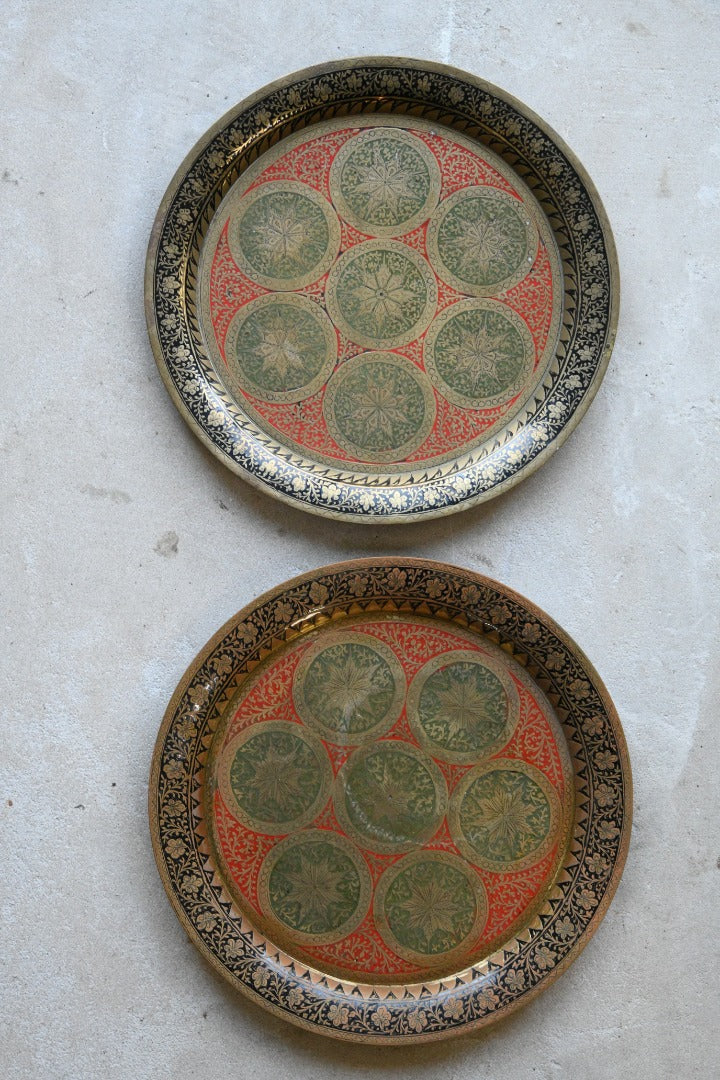 Pair Eastern Enamel Brass Dishes