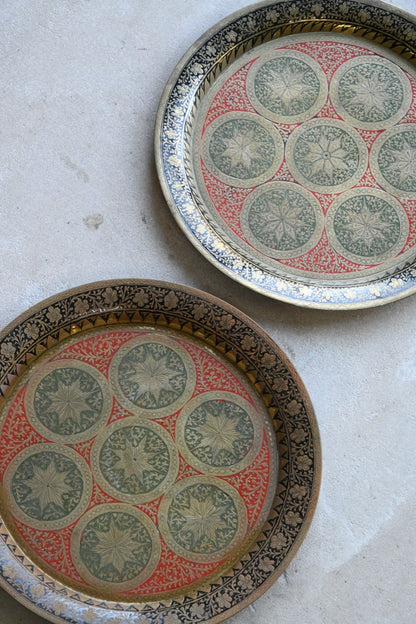 Pair Eastern Enamel Brass Dishes