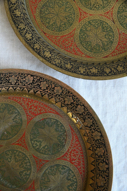 Pair Eastern Enamel Brass Dishes