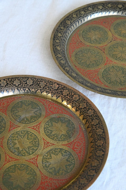 Pair Eastern Enamel Brass Dishes