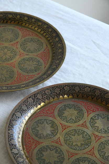 Pair Eastern Enamel Brass Dishes