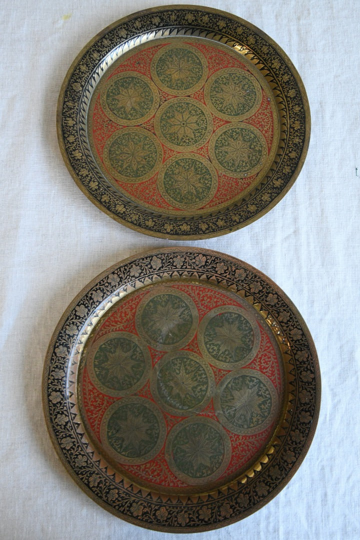 Pair Eastern Enamel Brass Dishes