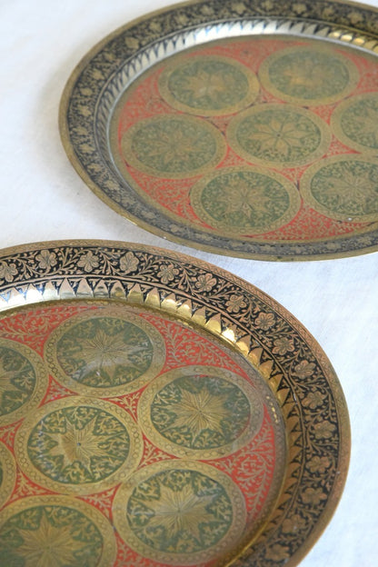 Pair Eastern Enamel Brass Dishes