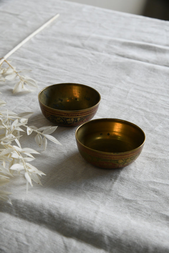 Pair Vintage Enamelled Brass Incense Bowls