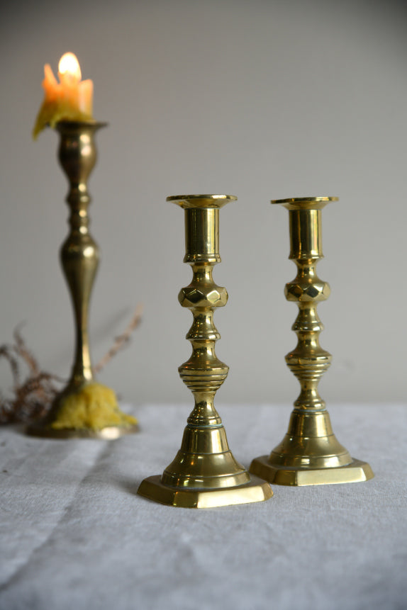 Pair Antique 19th Century Brass Ejector Candles
