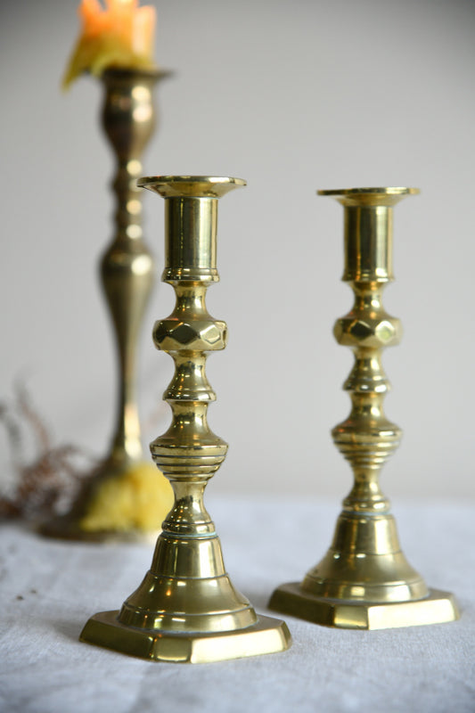 Pair Antique 19th Century Brass Ejector Candles