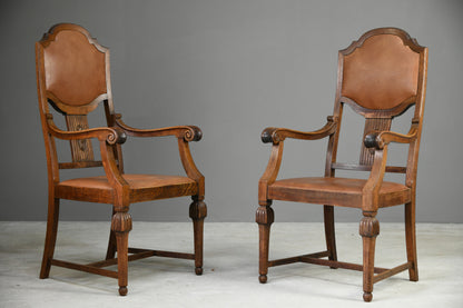 Pair 1930s Oak Carver Chairs