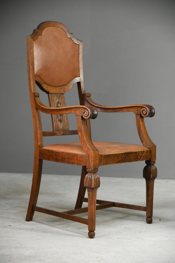 Pair 1930s Oak Carver Chairs