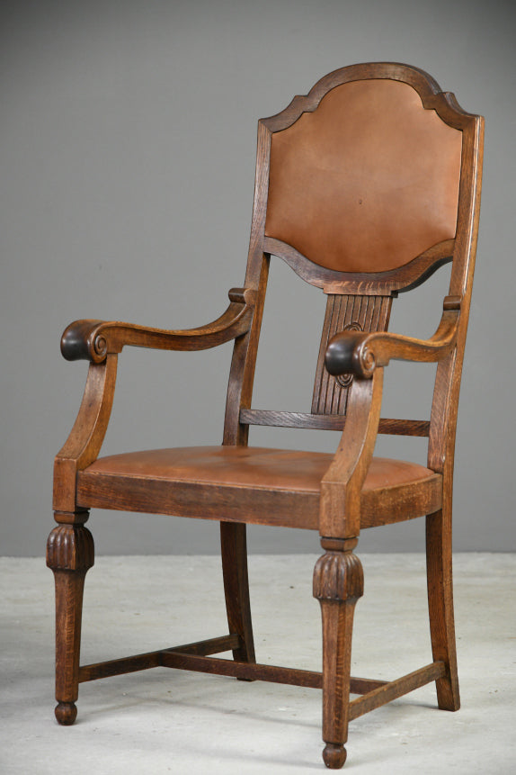 Pair 1930s Oak Carver Chairs
