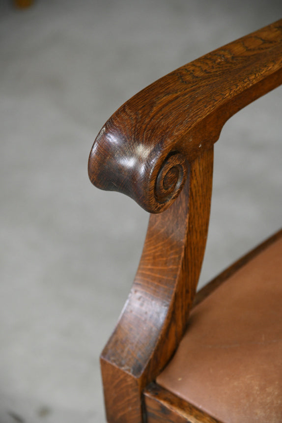 Pair 1930s Oak Carver Chairs