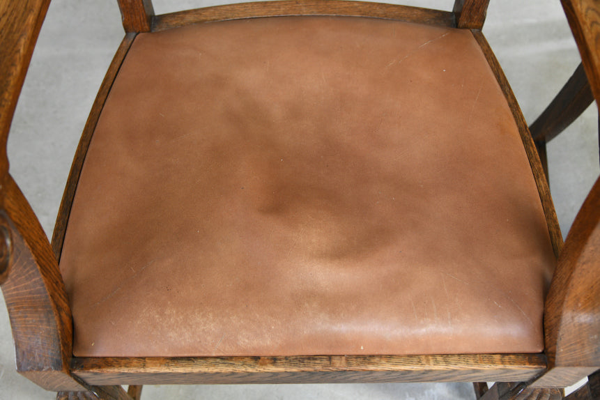 Pair 1930s Oak Carver Chairs