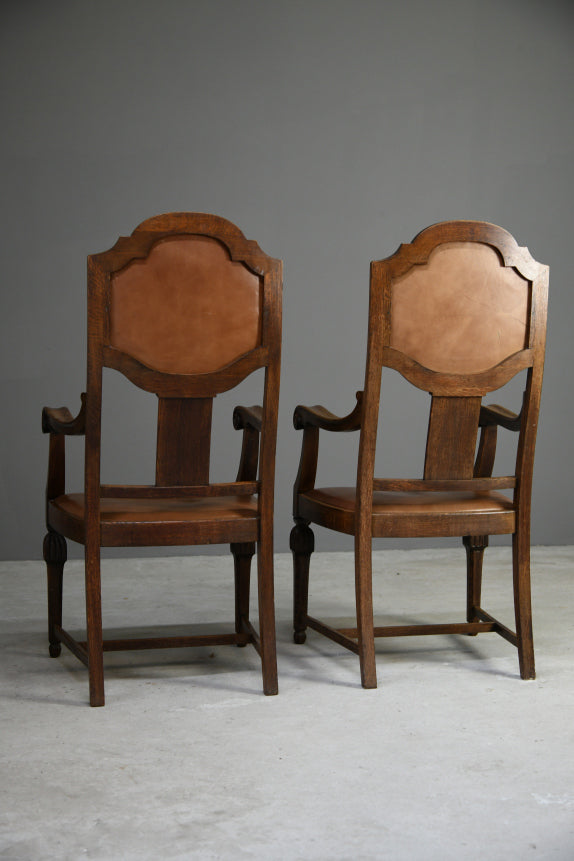 Pair 1930s Oak Carver Chairs