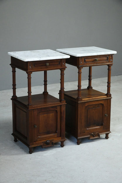 Pair French Marble Bedside Cabinets