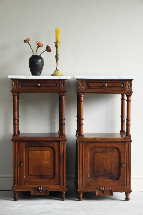 Pair French Marble Bedside Cabinets