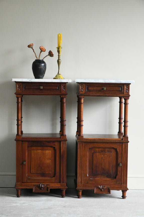 Pair French Marble Bedside Cabinets