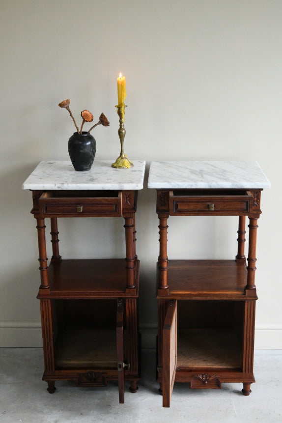 Pair French Marble Bedside Cabinets