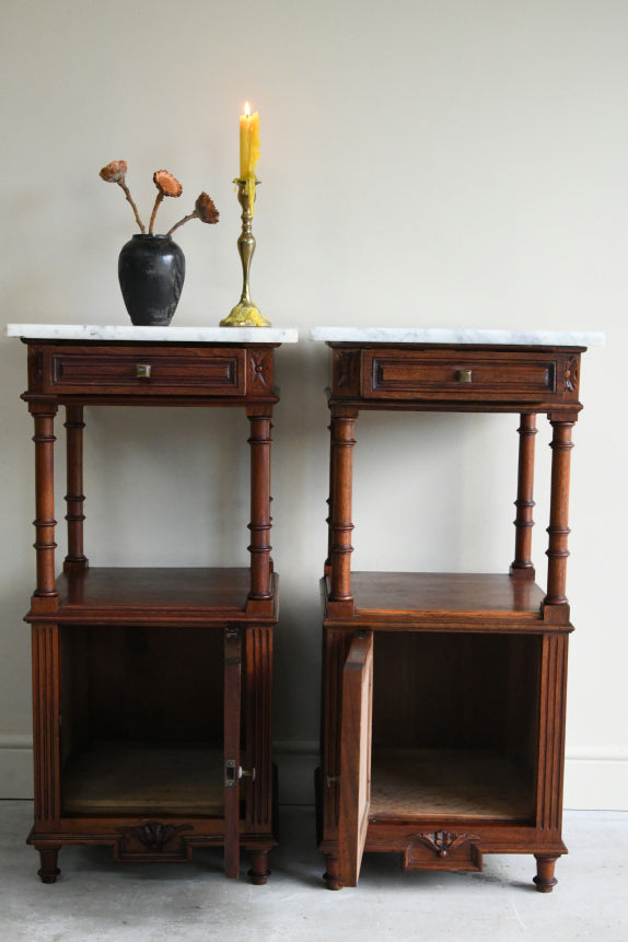 Pair French Marble Bedside Cabinets