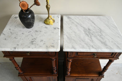 Pair French Marble Bedside Cabinets