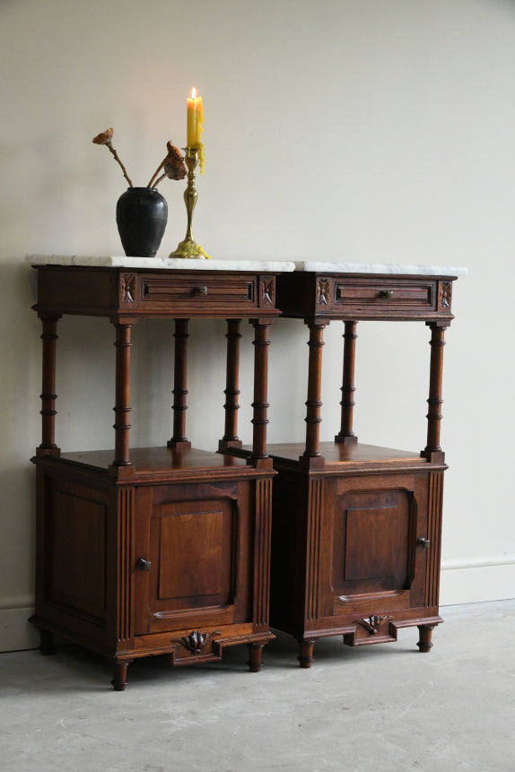 Pair French Marble Bedside Cabinets