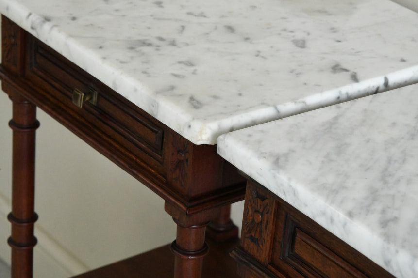 Pair French Marble Bedside Cabinets