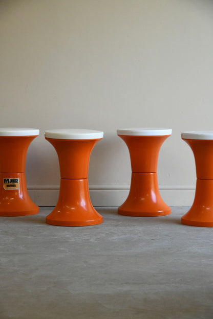 Set 4 Retro Orange Plastic Stools by Judge