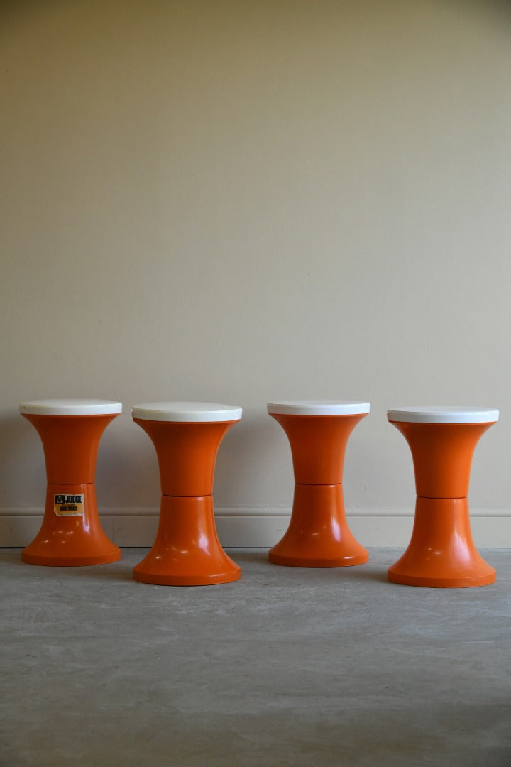 Set 4 Retro Orange Plastic Stools by Judge