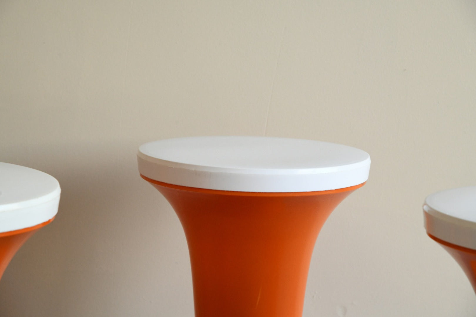 Set 4 Retro Orange Plastic Stools by Judge