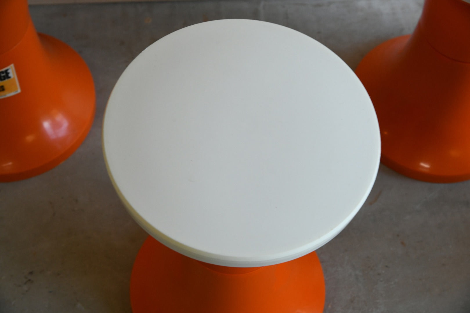 Set 4 Retro Orange Plastic Stools by Judge