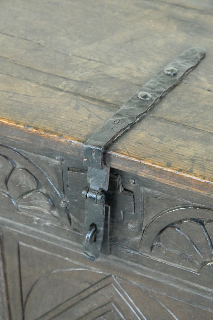 Large 18th Century Carved Oak Coffer