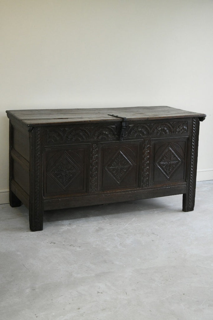 Large 18th Century Carved Oak Coffer