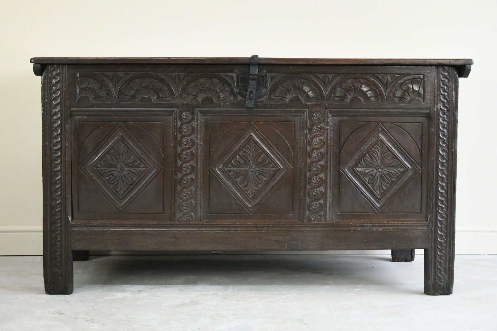 Large 18th Century Carved Oak Coffer