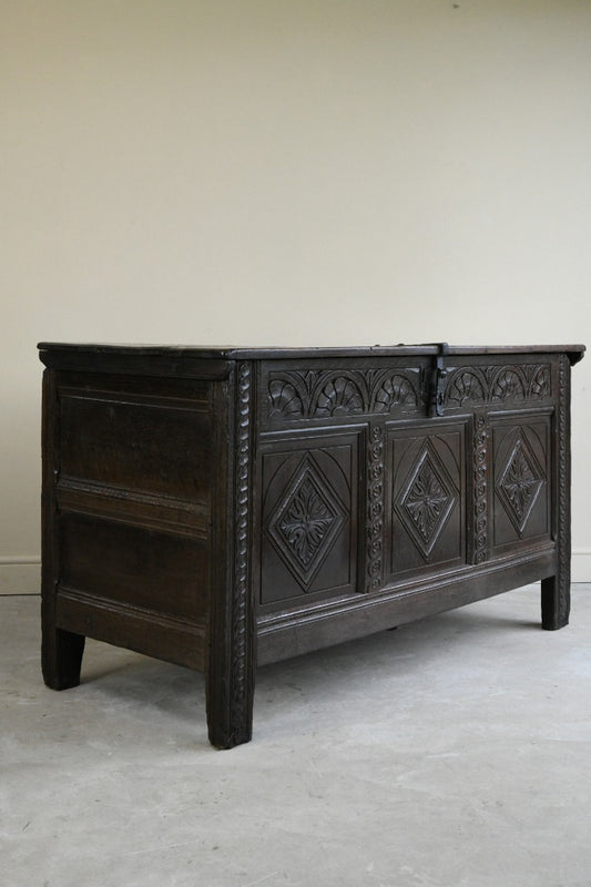 Large 18th Century Carved Oak Coffer