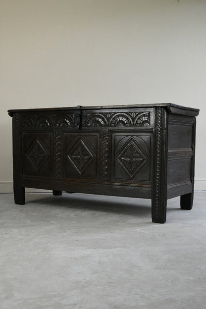 Large 18th Century Carved Oak Coffer