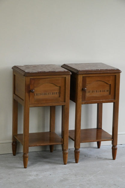 Pair French Marble Bedside Cabinets