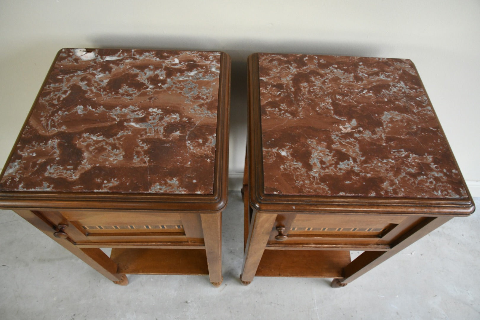 Pair French Marble Bedside Cabinets