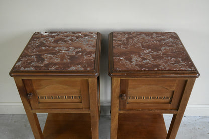 Pair French Marble Bedside Cabinets