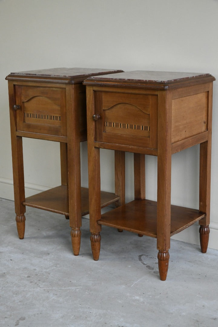 Pair French Marble Bedside Cabinets