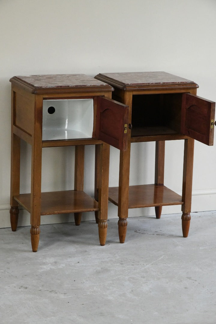 Pair French Marble Bedside Cabinets