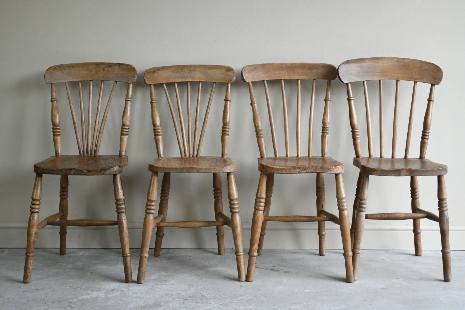 4 Rustic Elm Stick Back Kitchen Chairs