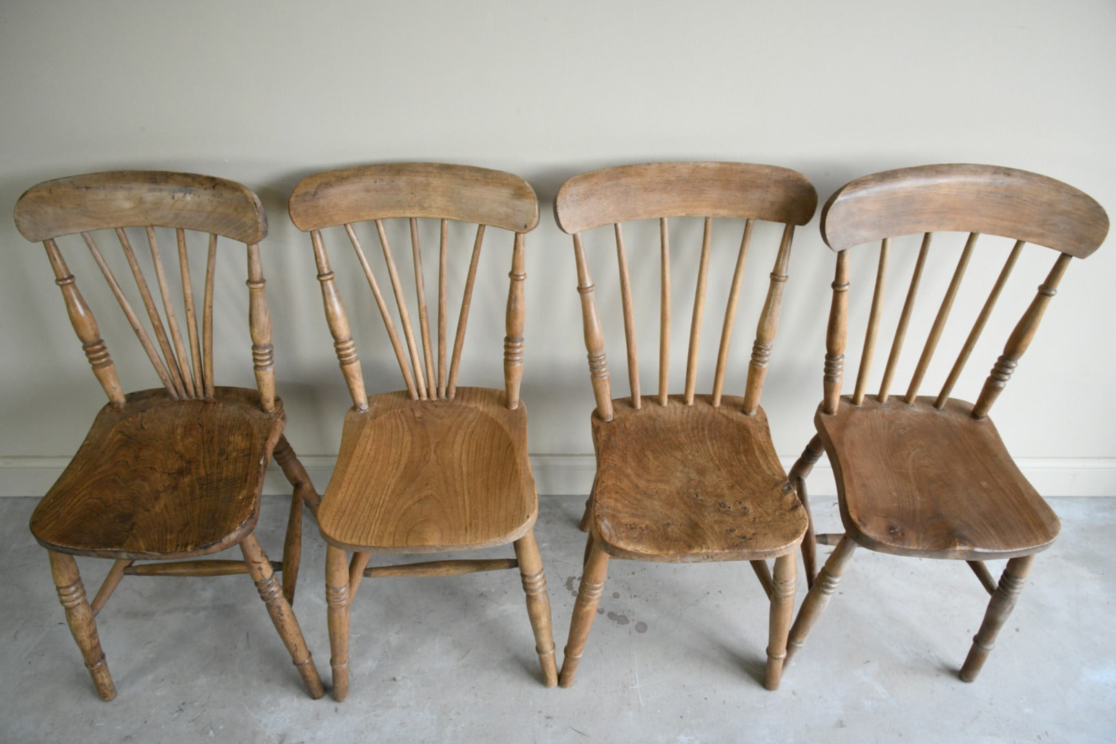 4 Rustic Elm Stick Back Kitchen Chairs