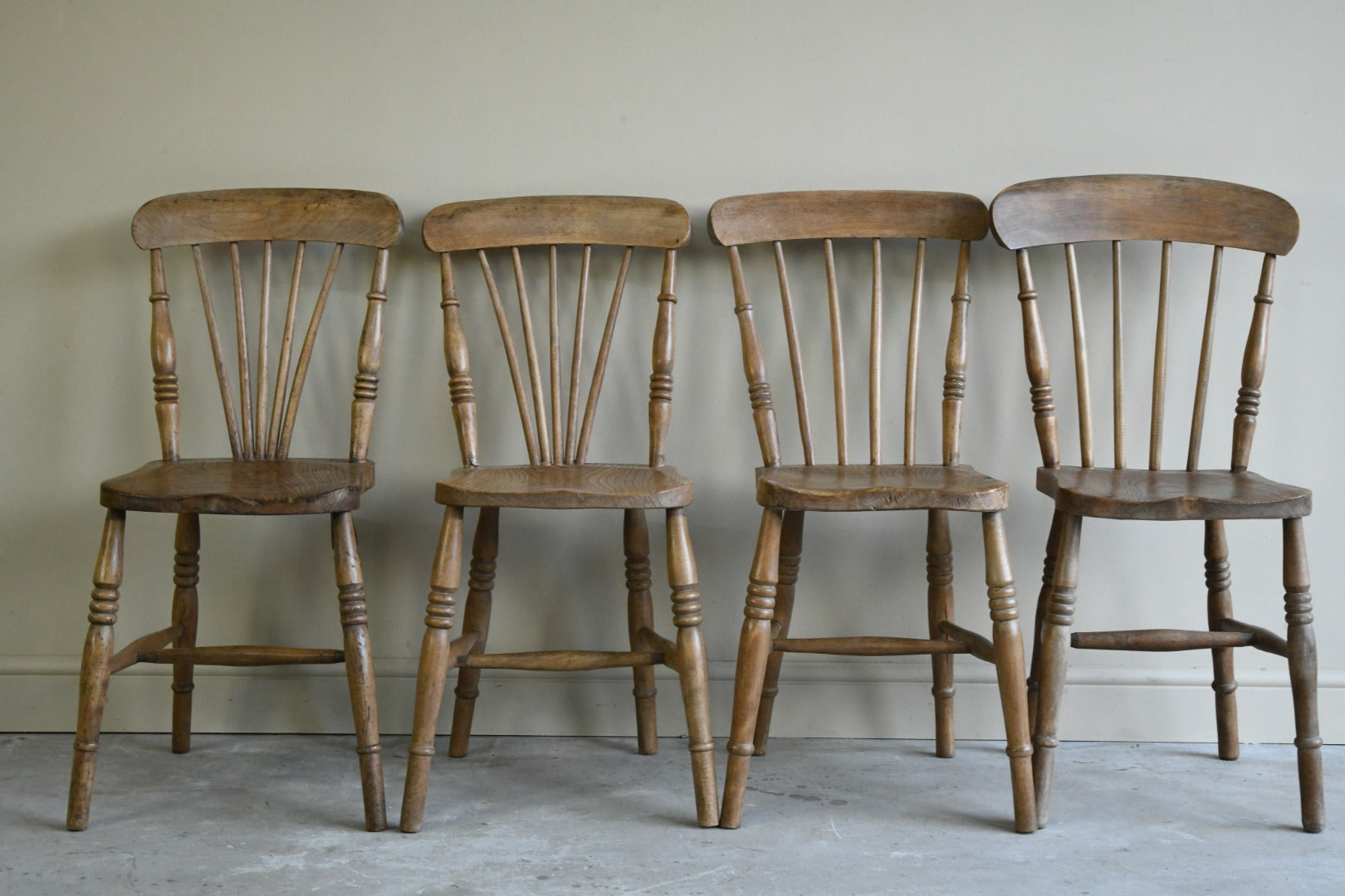 4 Rustic Elm Stick Back Kitchen Chairs