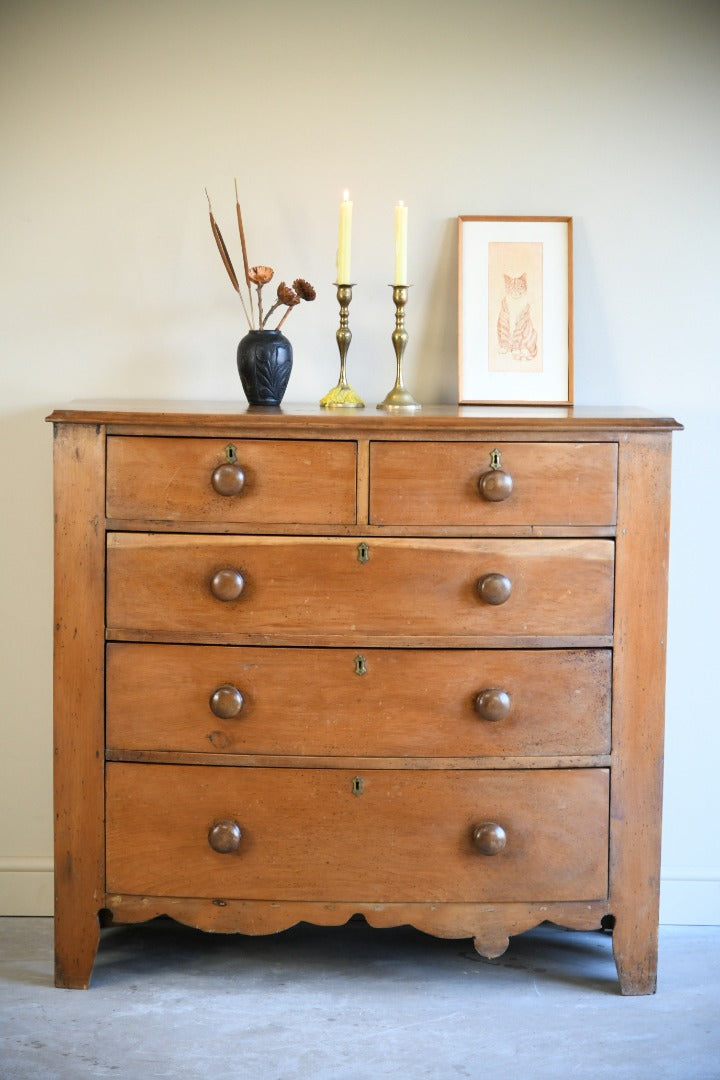 Antique Pine Bow Front Chest of Drawers